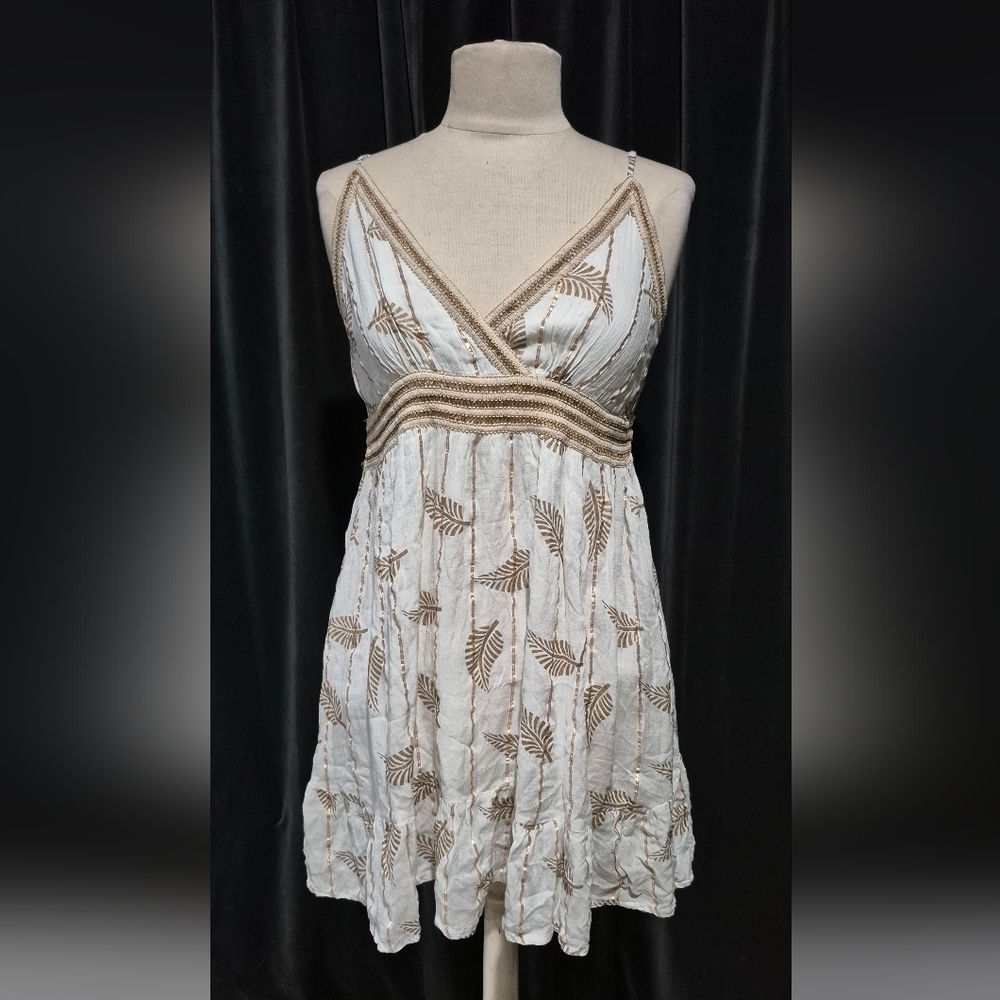 Elegant White and Brown Mini Dress